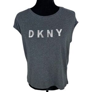 ✅ DKNY SPORT Women's Charcoal Grey w/Silver Glitter Logo Sleeveless TOP S